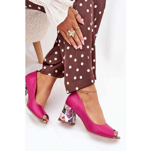 Boto Leather pumps with decorative heel Fuchsia Lewski Shoes Slike