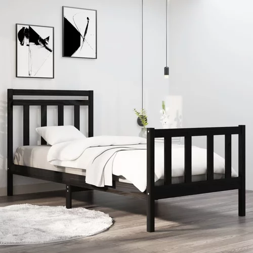 vidaXL Okvir za krevet od masivnog drva crni 90 x 190 cm 3FT mali