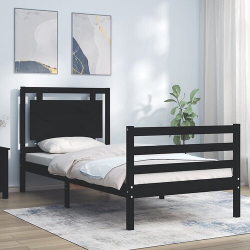  Kreveta s uzglavljem crni 90 x 200 cm od masivnog drva Slike