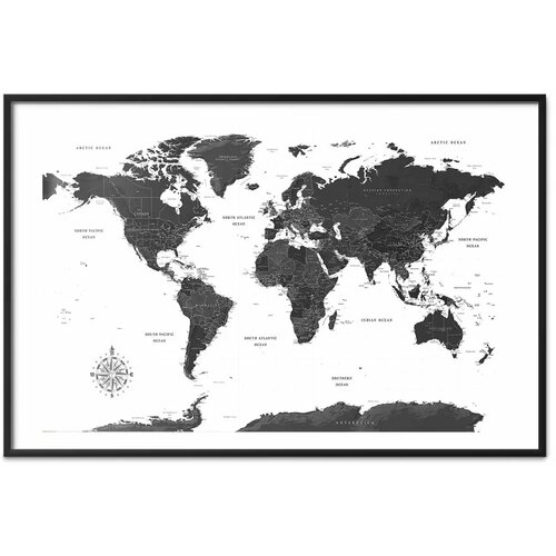  Plakat - Monochromatic Map 90x60 Crni okvir s margom Slike