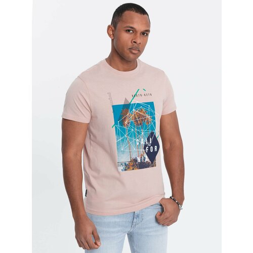 Ombre Men's printed cotton t-shirt California - pink Slike