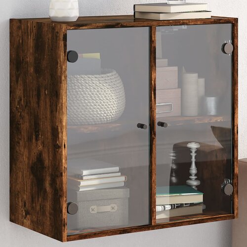  The Living Store Stenska omarica s steklenimi vrati dimljen hrast 68x37x68,5 cm - Stenska Omarica, (21453445) Cene