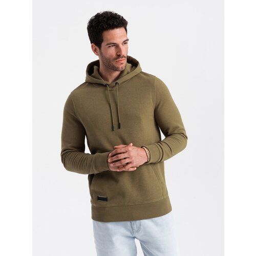 Ombre BASIC men's cotton kangaroo hooded sweatshirt - olive Cene
