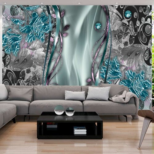  Samoljepljiva foto tapeta - Floral Curtain (Turquoise) 294x210 Cijene