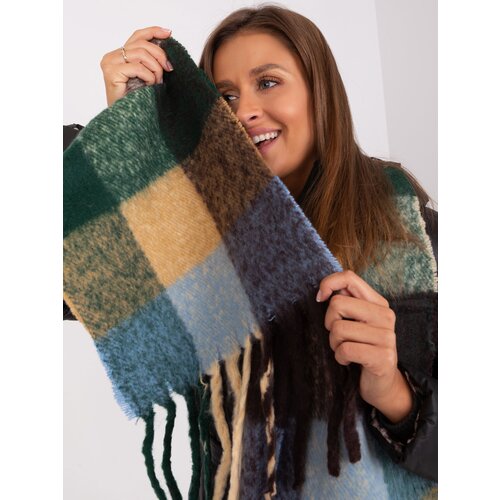 Fashion Hunters Dark green and beige women&amp;#039;s scarf with fringe Slike