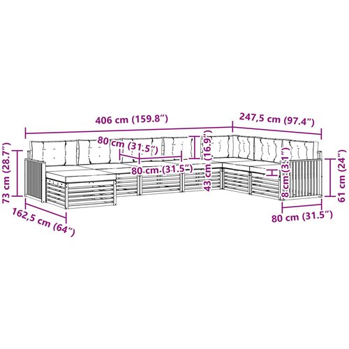  Set vanjskih sofa 8 kom. Bijela i krem Čvrsto drvo akacije 406 x 247,5 x 73 cm Slike
