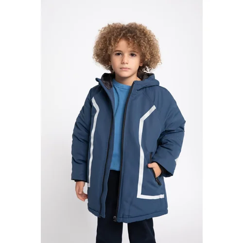 Defacto Boys Water Repellent Reflector Printed Hooded Fleece Lined Coat