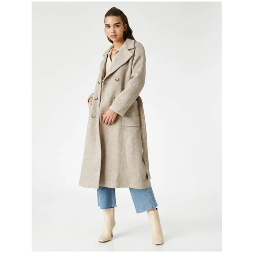 Koton Belted Buttoned Jacket Collar Long Coat
