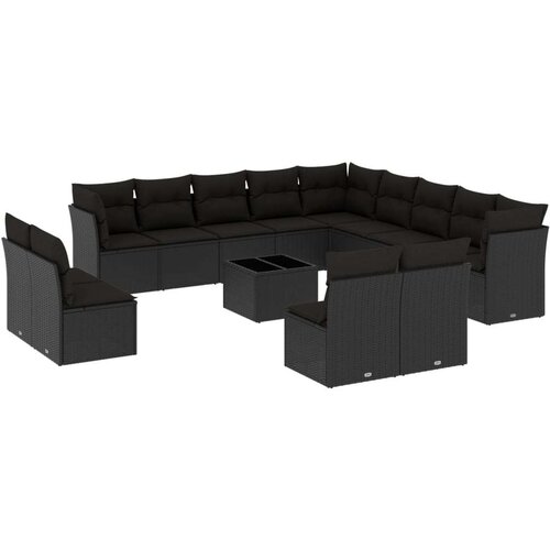  14-dijelni set vrtnih sofa s jastucima poliratan crni Slike