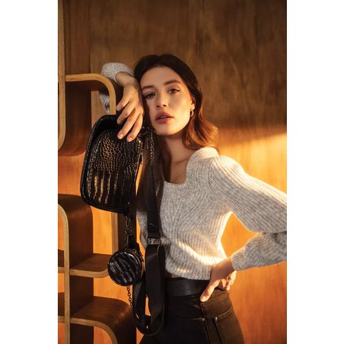 Marisse Imitation Snakeskin Shoulder Bag, Black Slike