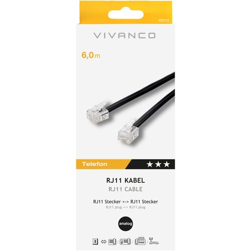 Vivanco RJ11-Anschlusskabel schwarz 6m 45113 TK 1A-N Cene