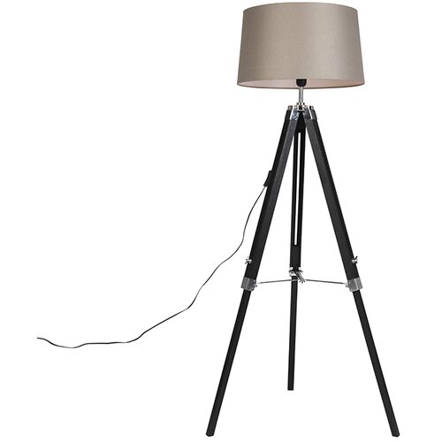 QAZQA Stoječa svetilka Tripod črna s senčilom 45 cm lanena traku Cene