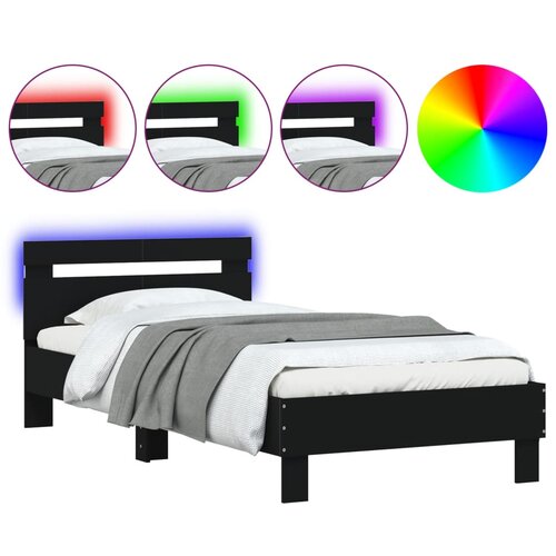 Maison Chic Posteljni okvir - Enojna postelja - Postelja za odrasle z vzglavjem in LED lučkami črn 100x200 cm-J9531, (21764985) Slike