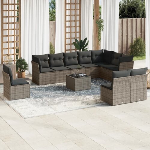 vidaXL 11-dijelni set vrtnih sofa od poliratana s jastucima sivi Cijene