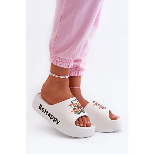 Kesi Lightweight women&amp;#039;s slippers with thick sole with teddy bear white Serefina foam Slike