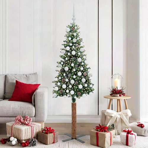 vidaXL Ožja jelka med 300 LED Zelena in Bela 180 cm PVC in trden bor Cene