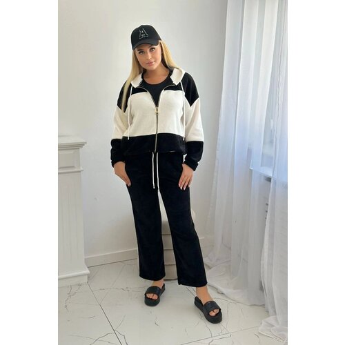 Kesi Ribbed velour set sweatshirt + trousers black Slike