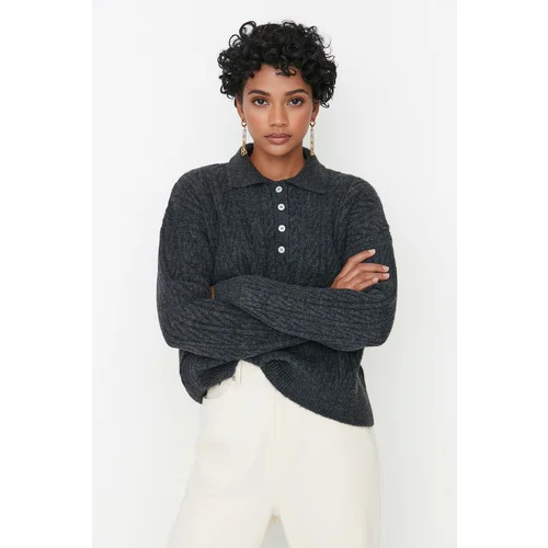 Trendyol Anthracite Knitted Detailed Polo Neck Knitwear Sweater