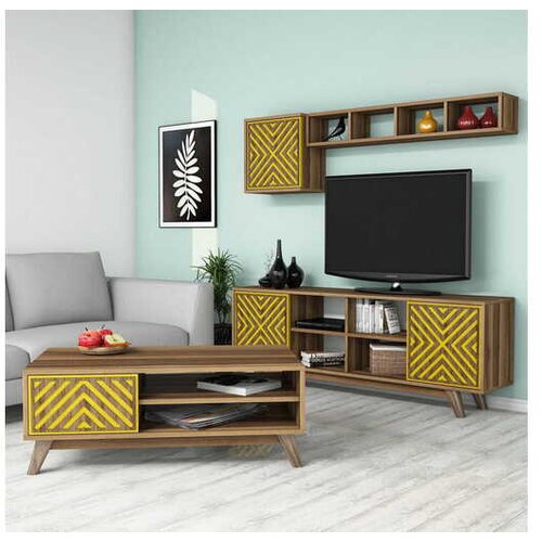 Hanah home Set TV komoda i klub sto Inci, 4 komada, Orah-žuti Cene
