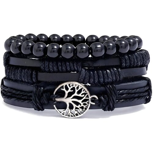  Mu&amp;scaron;ke narukvice Silver Tree of Life - Crna KP33179 Slike