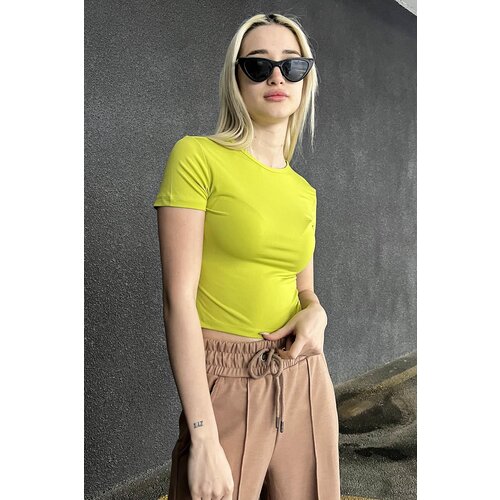 Madmext Oil Green Crew Neck Short Sleeve Basic T-Shirt Slike