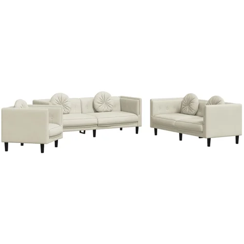 vidaXL 3-dijelni set sofa s jastucima krem baršunasti vidaXL 3-dijelni set sofa s jastucima krem baršunasti