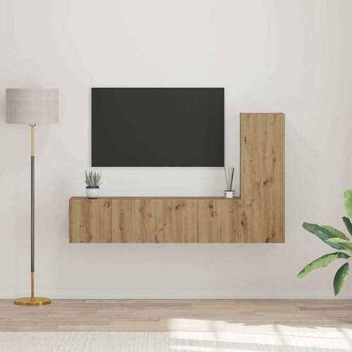 vidaXL Set TV komoda s policom Zidne s pohranom s vratima 3 pcs hrast artisan 150.5 x 30 x 90 cm Cijene