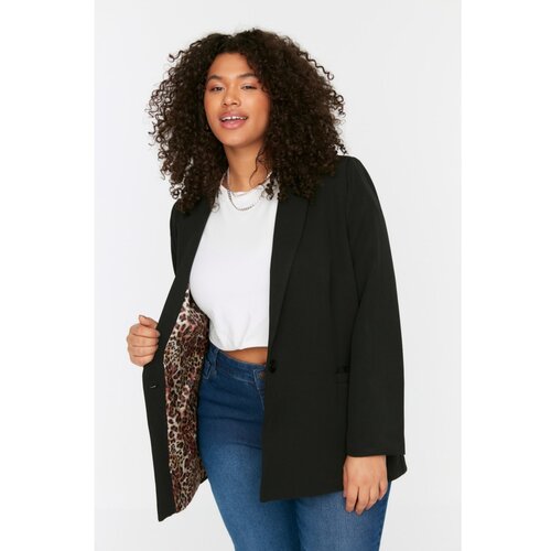 Trendyol Curve Black Leopard Lining Detailed Blazer Woven Jacket Slike