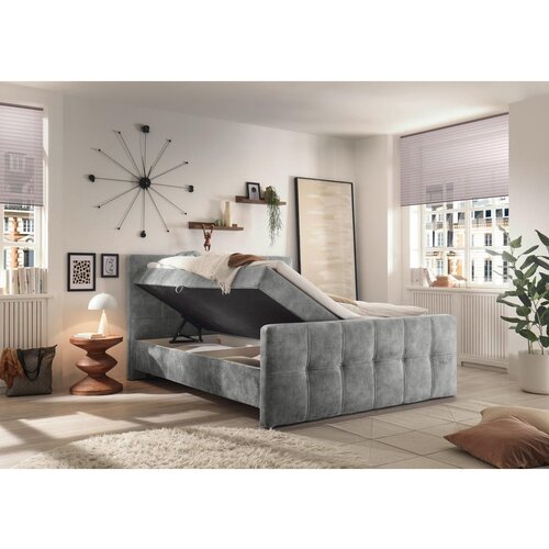 MID.YOU POSTELJA Z VZMETNICO 160 cm x 200 cm , tekstil, leseni material siva Slike
