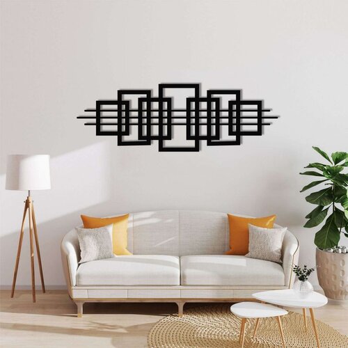 Wallxpert metalni zidni ukras 5590, apstraktni preklopljeni pravougaonici sa linijama, 75 x 25 cm, crni Slike