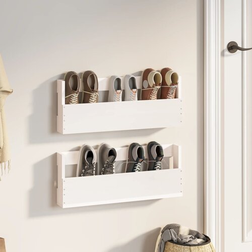 vidaXL Stenski regal za čevlje 2 kosa bel 59x9x23 cm trdna borovina Cene