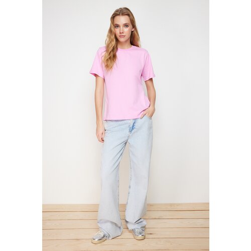 Trendyol Pink 100% Cotton Basic Crew Neck Knitted T-Shirt Slike