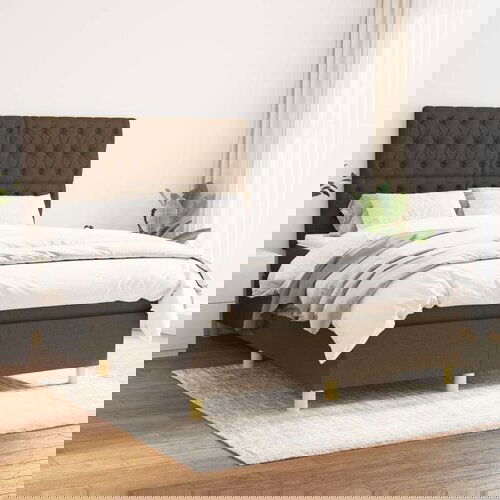  Box spring postelja z vzmetnico temno rjav 140x190 cm blago, (20725580) Cene