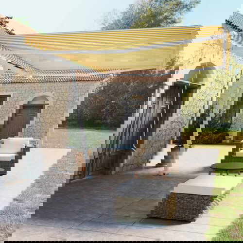 vidaXL Samostojeća tenda na ručno uvlačenje 450 x 350 cm žuto-bijela Cijene