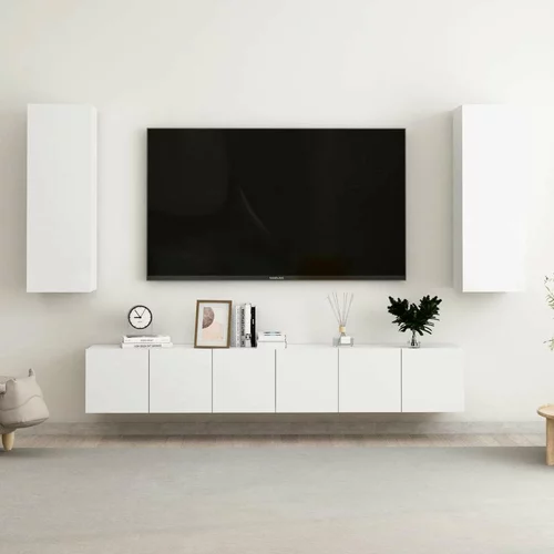  Komplet TV omaric 5-delni visok sijaj bela iverna plošča, (20914755)