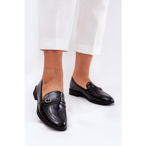 Boto Lacquered Women's Loafers With Decorative Buckle Black Mollan Cijene