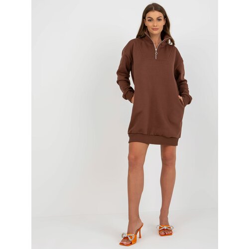 Fashion Hunters Dark brown sweatshirt basic dress with pockets Slike