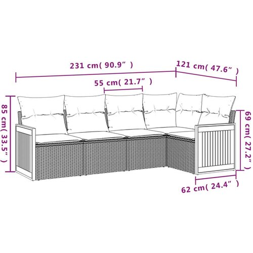 VidaXL 5-dijelni vrtni set sofa s jastucima bež od poliratana Slike
