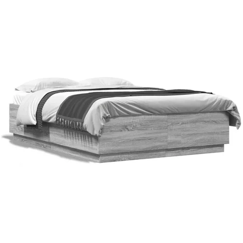 vidaXL Okvir za krevet s LED svjetlima boja hrasta 150 x 200 cm drveni