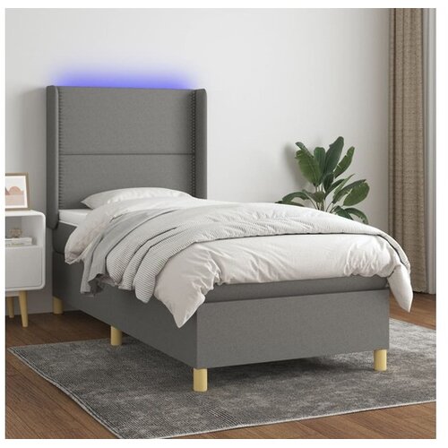  Box spring postelja z vzmetnico LED temno siva 100x200 cm blago Cene