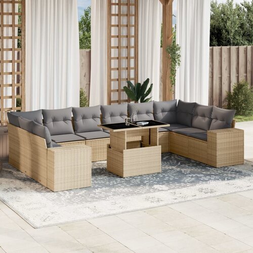 VidaXL 11-dijelni set vrtnih sofa od poliratana s jastucima bež Slike