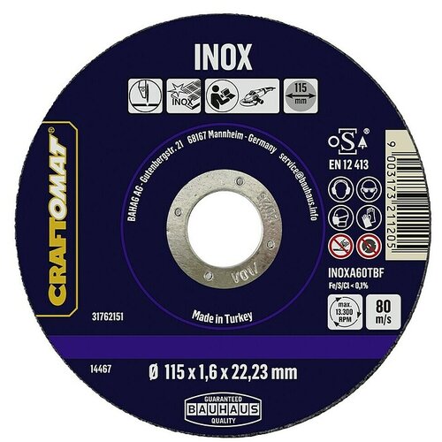 CRAFTOMAT Rezni disk INOXA60TBF (Prikladno za: Plemeniti čelik, Debljina plohe: 1,6 mm, Maksimalan broj okretaja: 13.280 okr/min) Cijene