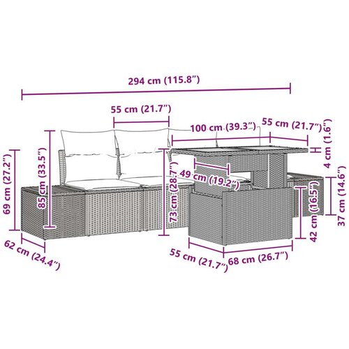  Set vrtnih sofa od 5 dijelova s jastučićima bež poli ratan Slike