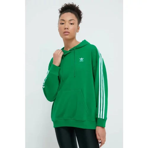 Adidas Pulover 3-Stripes Hoodie OS ženski, zelena barva, s kapuco, IN8398