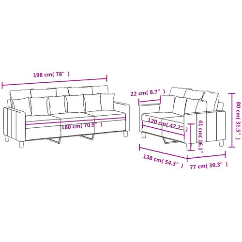  2-dijelni set sofa s jastucima crvena boja vina od tkanine Slike