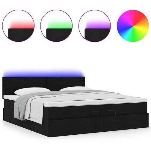 VidaXL Otomanski krevet s madracem i LED crni 180x200cm od tkanine Slike