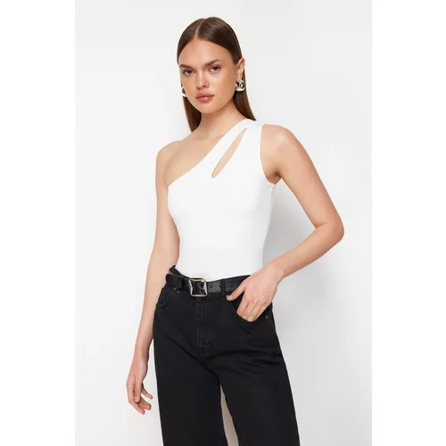 Trendyol White Cut Out Detailed Snap-on Knitted Bodysuit