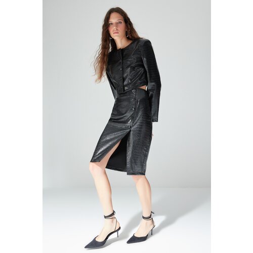 Trendyol Limited Edition Black Faux Snakeskin Midi Skirt Cijene