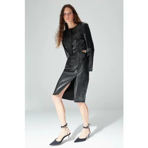 Trendyol Limited Edition Black Faux Snakeskin Midi Skirt