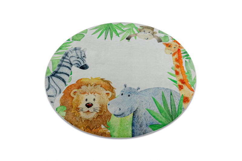 RugsX BAMBINO 54090 krog pralna preproga Živali, Afrika za otroke protizdrsna - belo / zelena cercle 80 cm, (5000177226) Cene